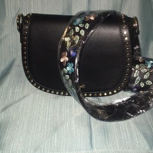 Mini studded black saddle bag